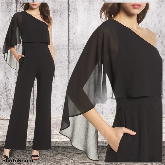 Vince Camuto Cape Overlay One-shoulder Jumpsuit - Picture 1 of 8
